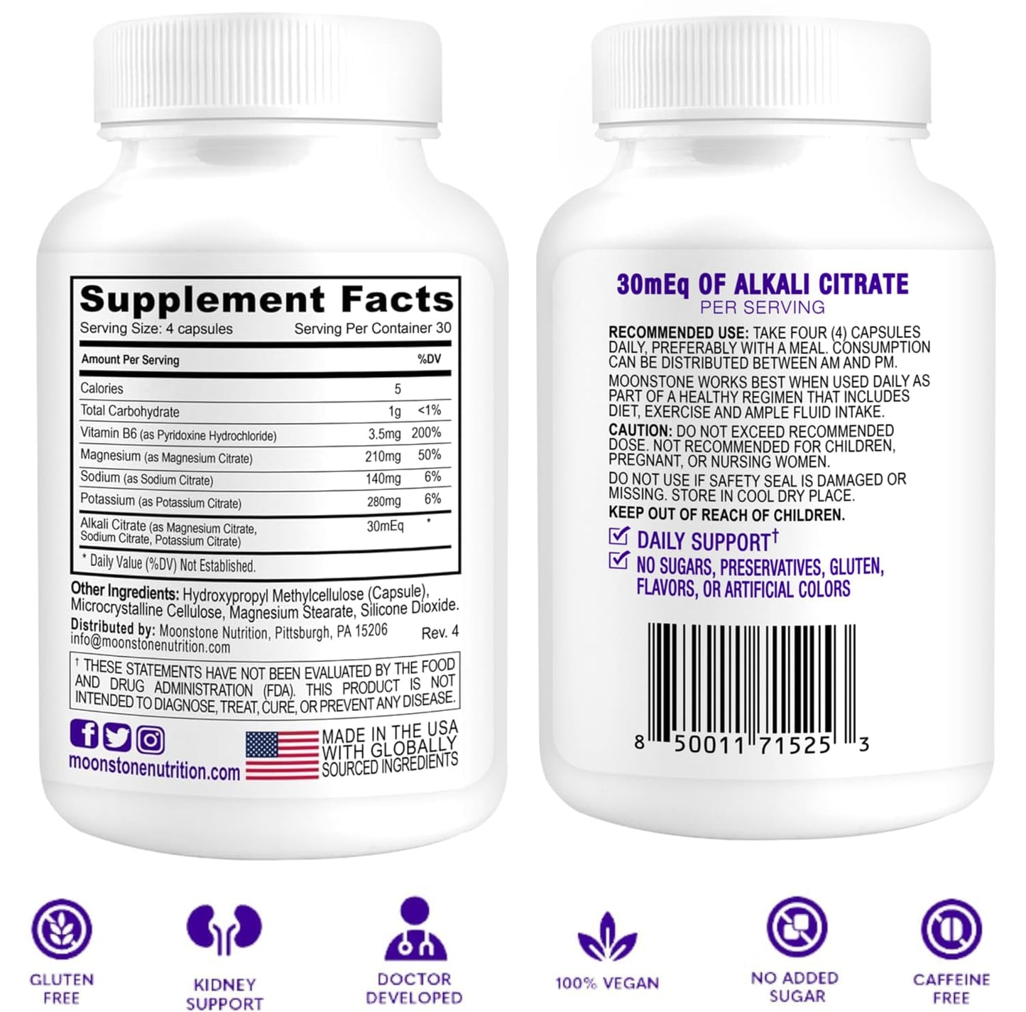 Moonstone Kidney Health Stone Stopper vegan capsules pack showcasing calcium oxalate protector benefits