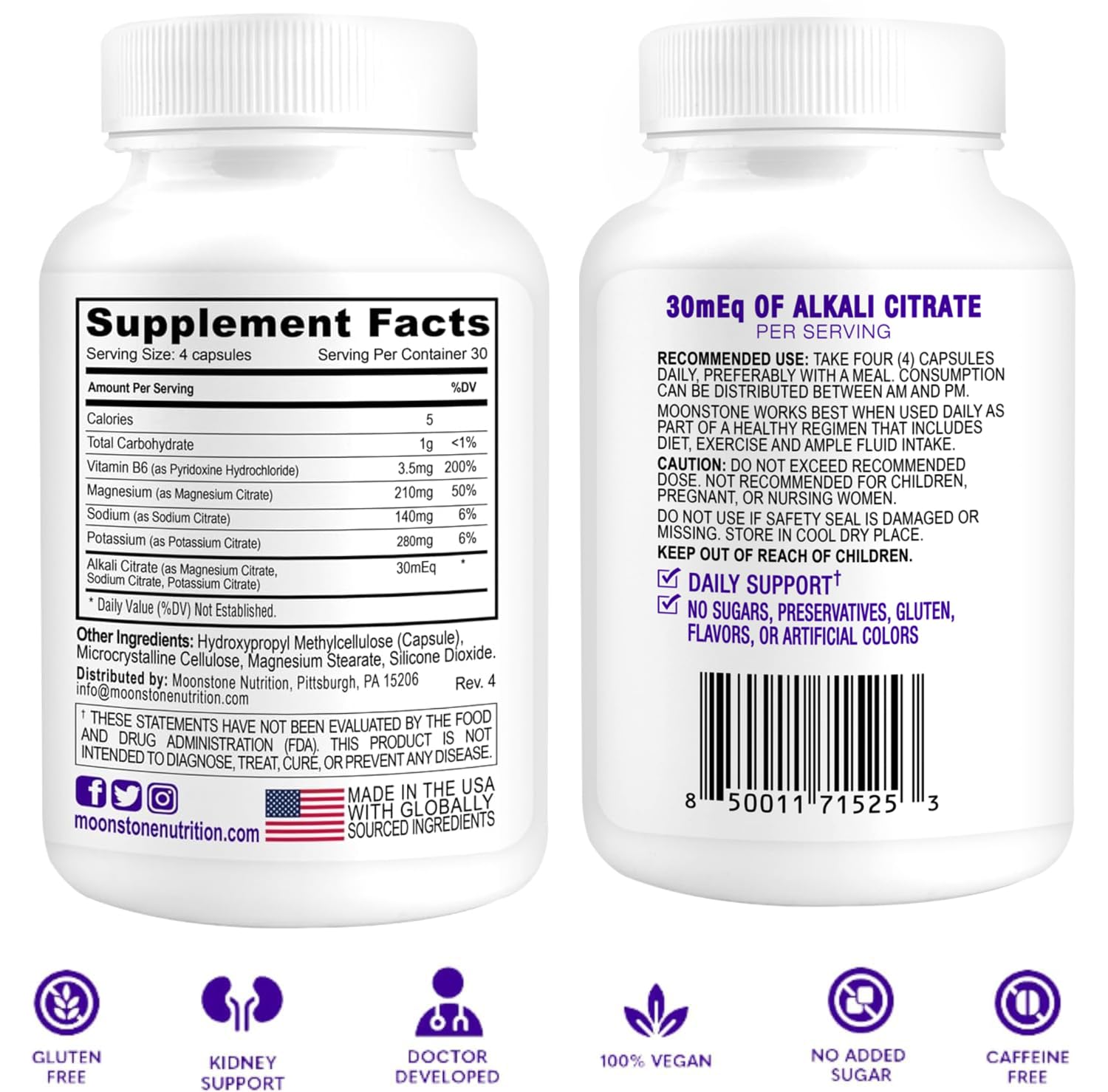 Moonstone Kidney Health Stone Stopper vegan capsules pack showcasing calcium oxalate protector benefits
