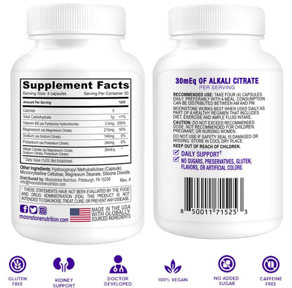 Moonstone Kidney Health Stone Stopper vegan capsules pack showcasing calcium oxalate protector benefits