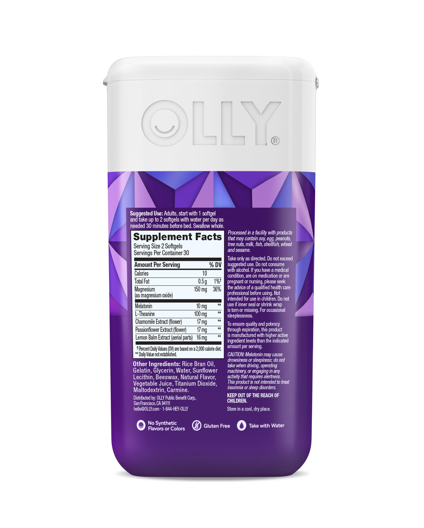 OLLY melatonin and magnesium softgels authentic USA import seal view