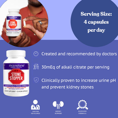 Authentic USA imported Moonstone Stone Stopper supplement bottle highlighting gluten free and vegan seals
