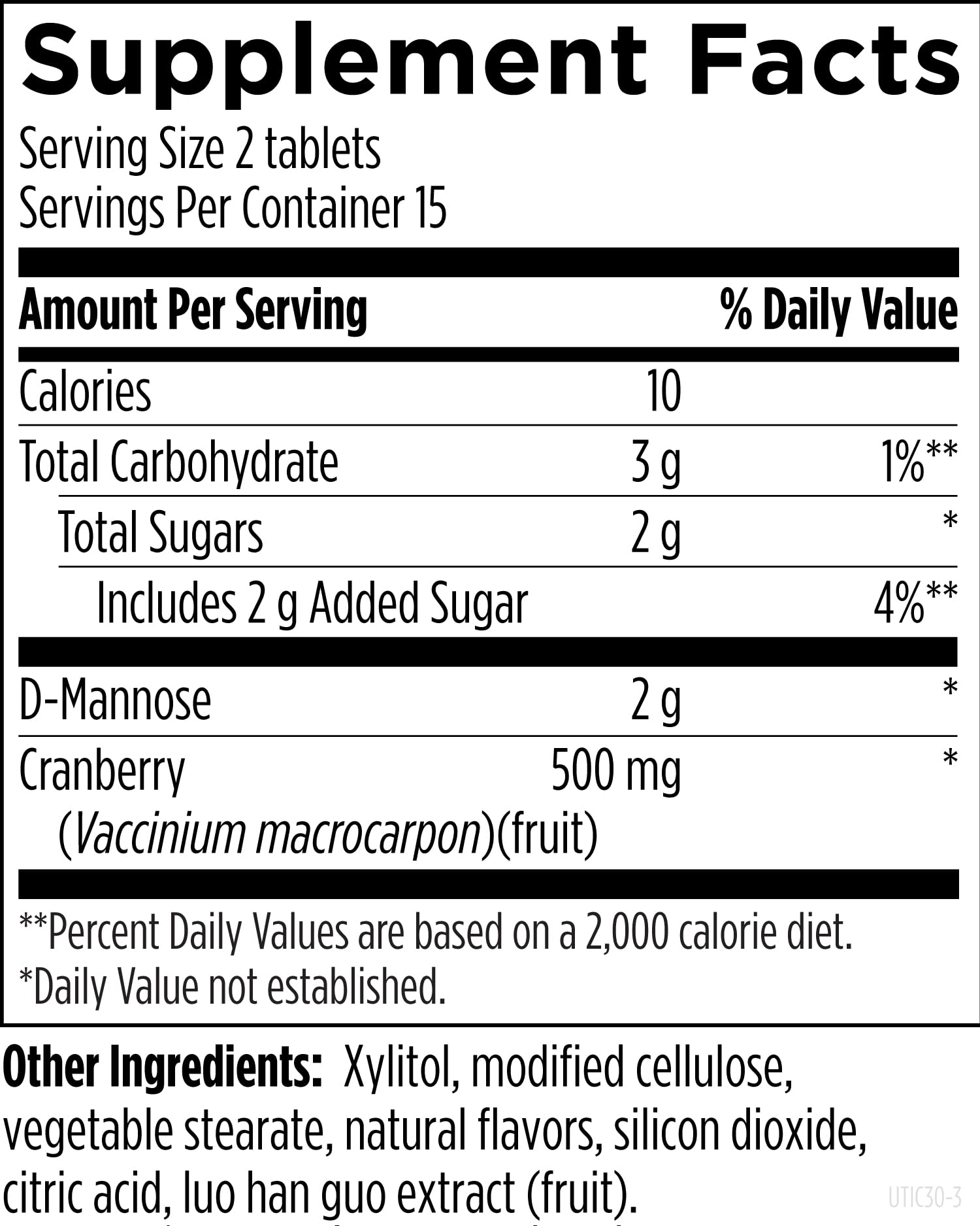 Authentic Designs for Health D-Mannose vegan supplement bottle with 30 tablets