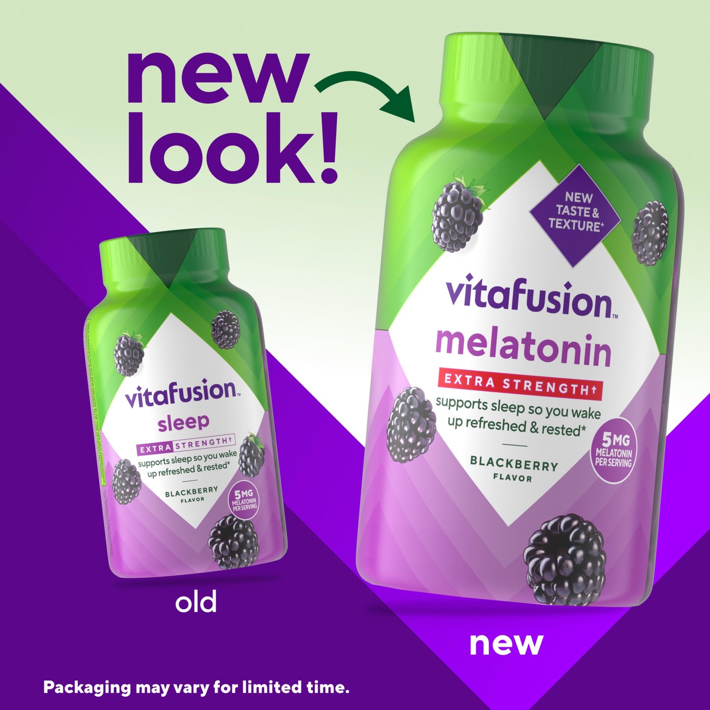 Vitafusion melatonin chewable sleep supplements blackberry flavor packaging