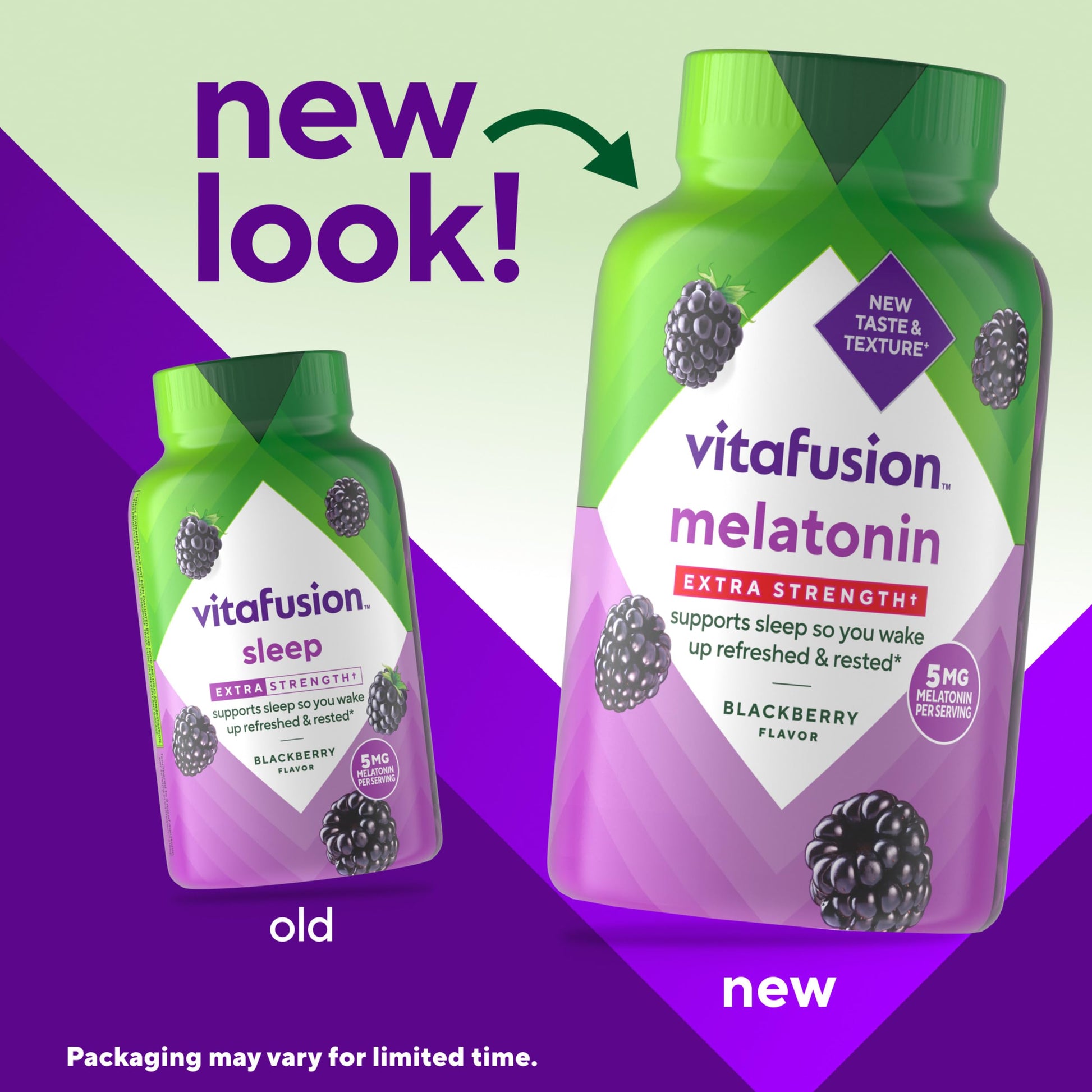 Vitafusion melatonin chewable sleep supplements blackberry flavor packaging
