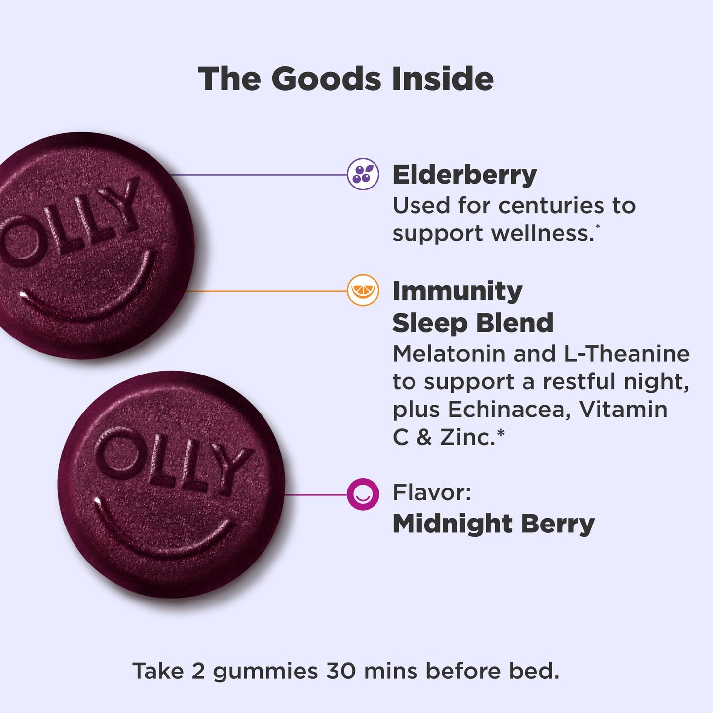 Imported OLLY sleep and immune support wellness gummies with vitamin c zinc and echinacea
