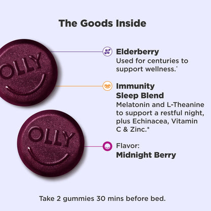 Imported OLLY sleep and immune support wellness gummies with vitamin c zinc and echinacea