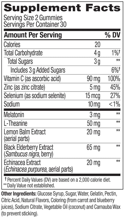 OLLY immunity plus sleep dietary supplement bottle showing easy chewable gummy form factor