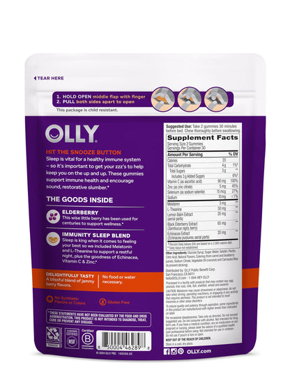 Premium imported OLLY wellness product container displaying complete nutritional facts and directions
