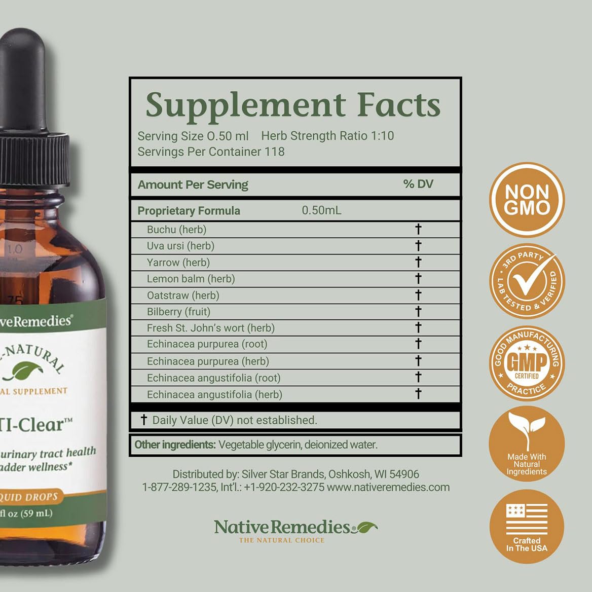 Native Remedies UTI-Clear side panel detailing usage instructions and guidelines