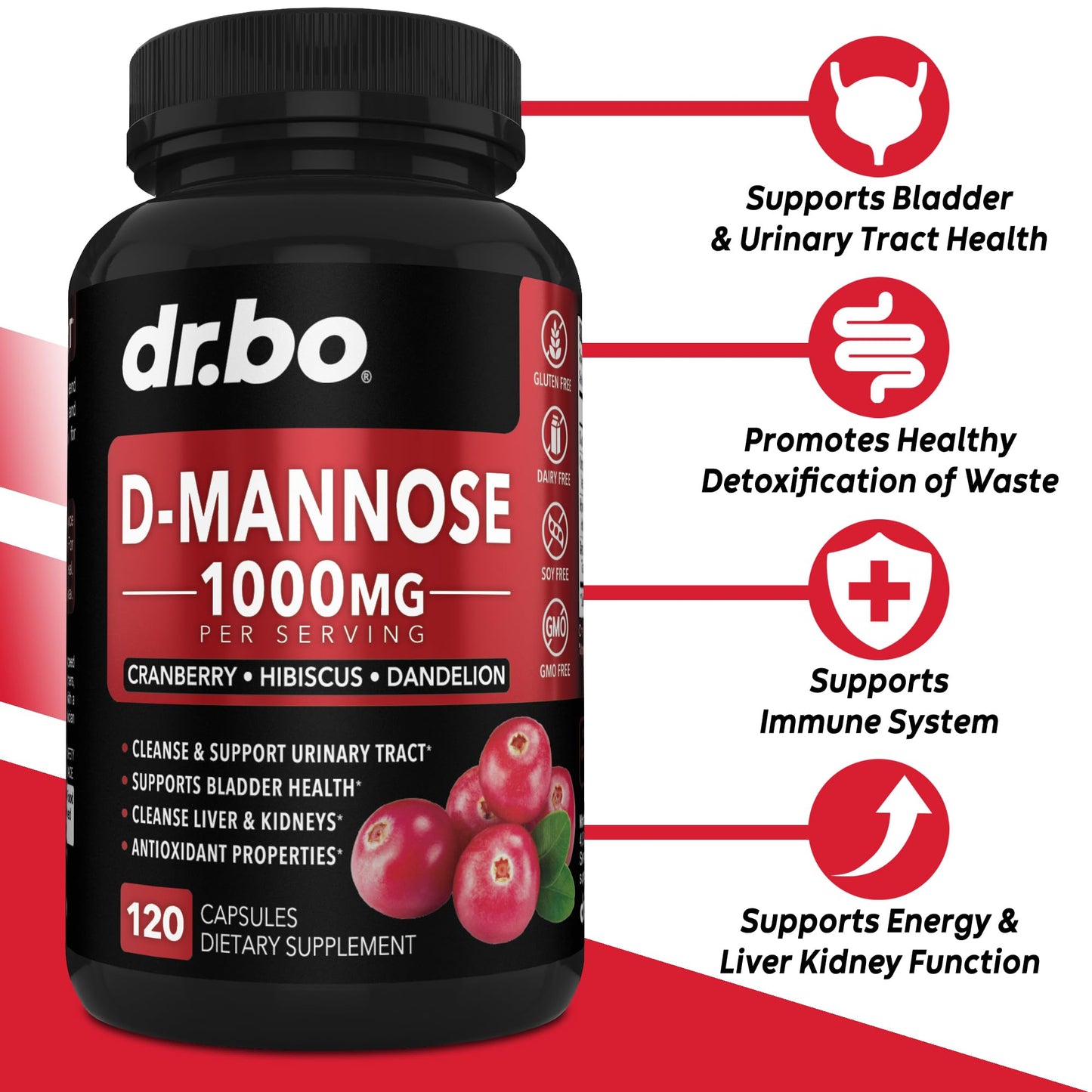 Dr. Bo D-Mannose 120 vegetarian capsules supplement facts label