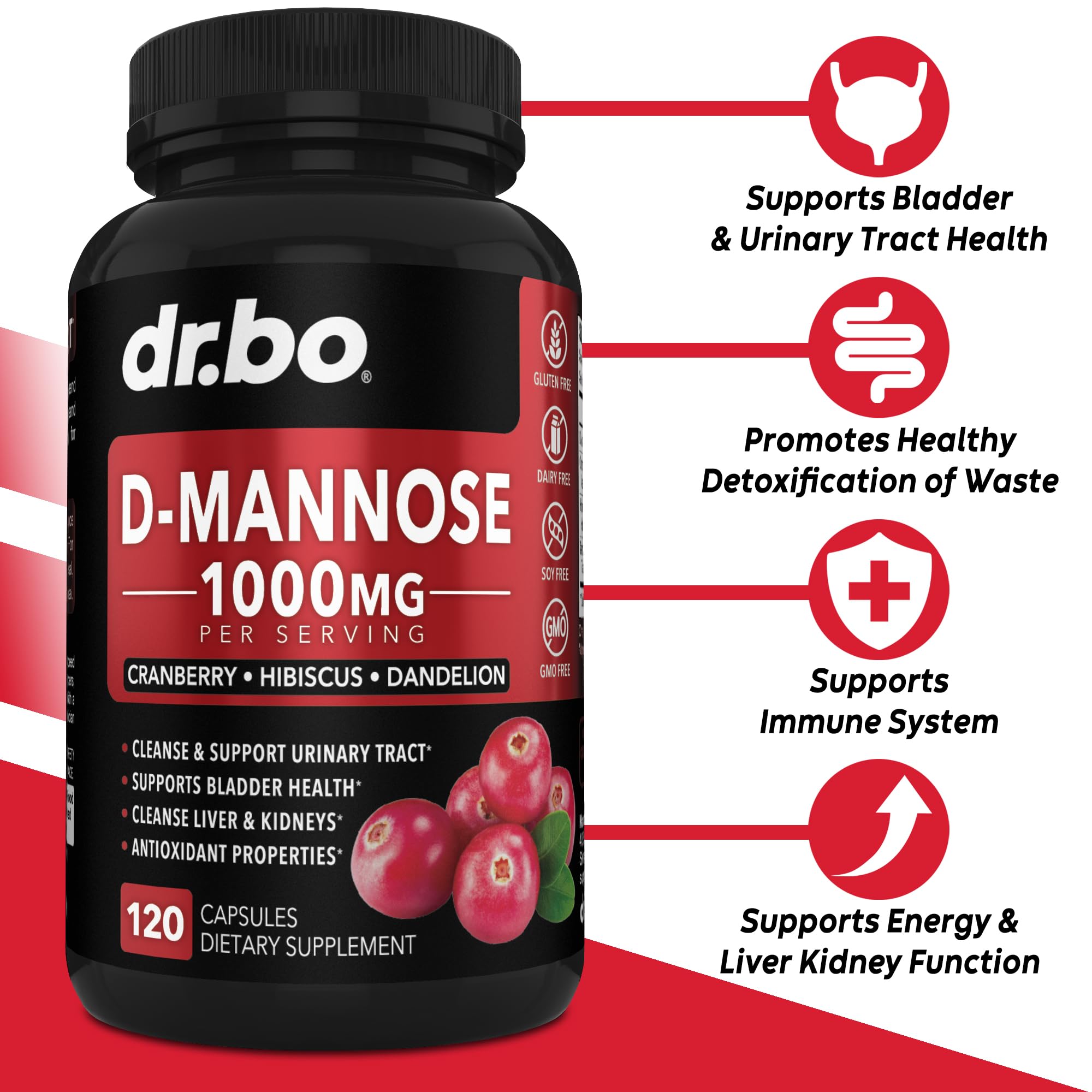 Dr. Bo D-Mannose 120 vegetarian capsules supplement facts label