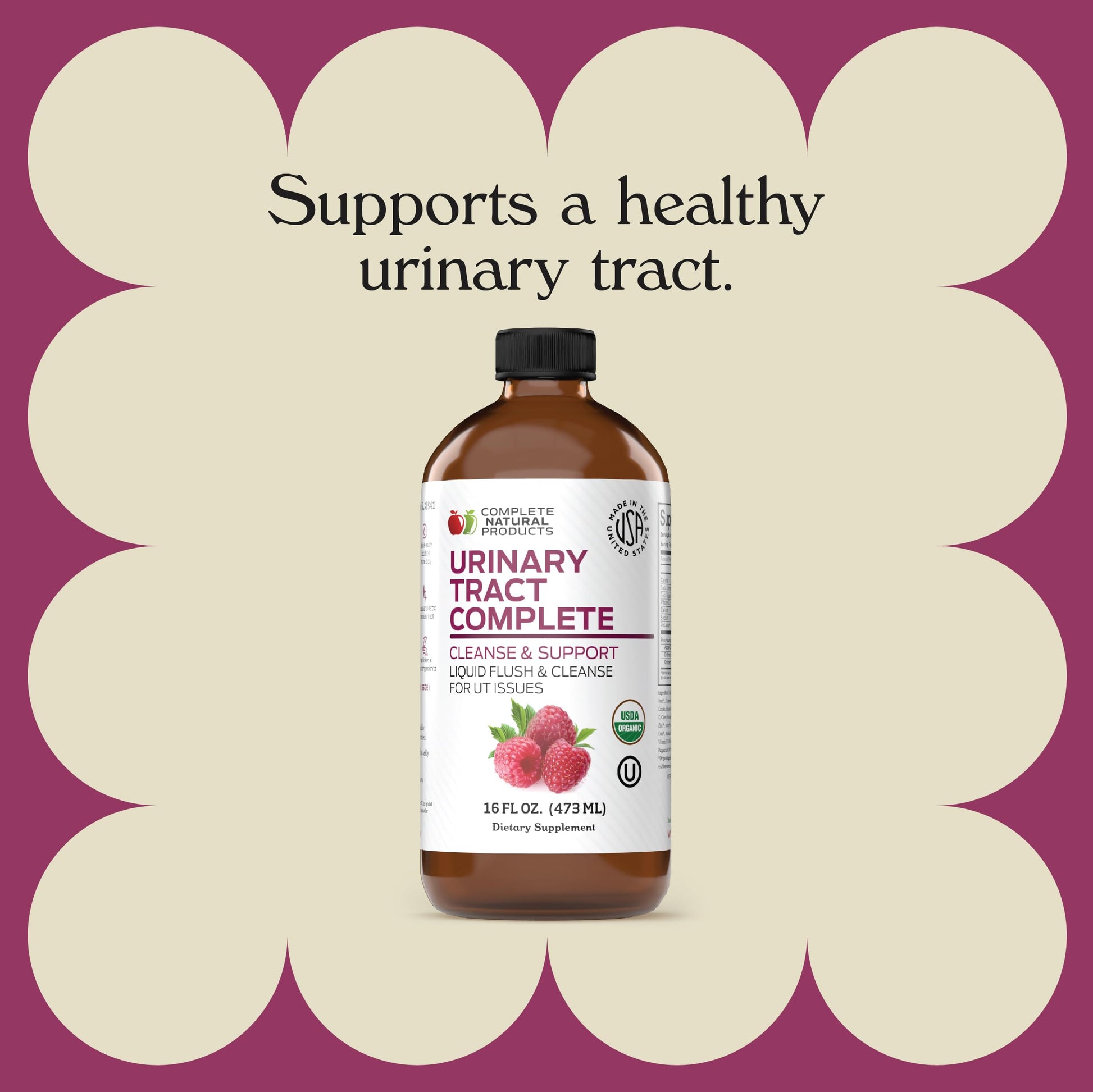 Back label of USA imported liquid supplement displaying USDA organic ingredients