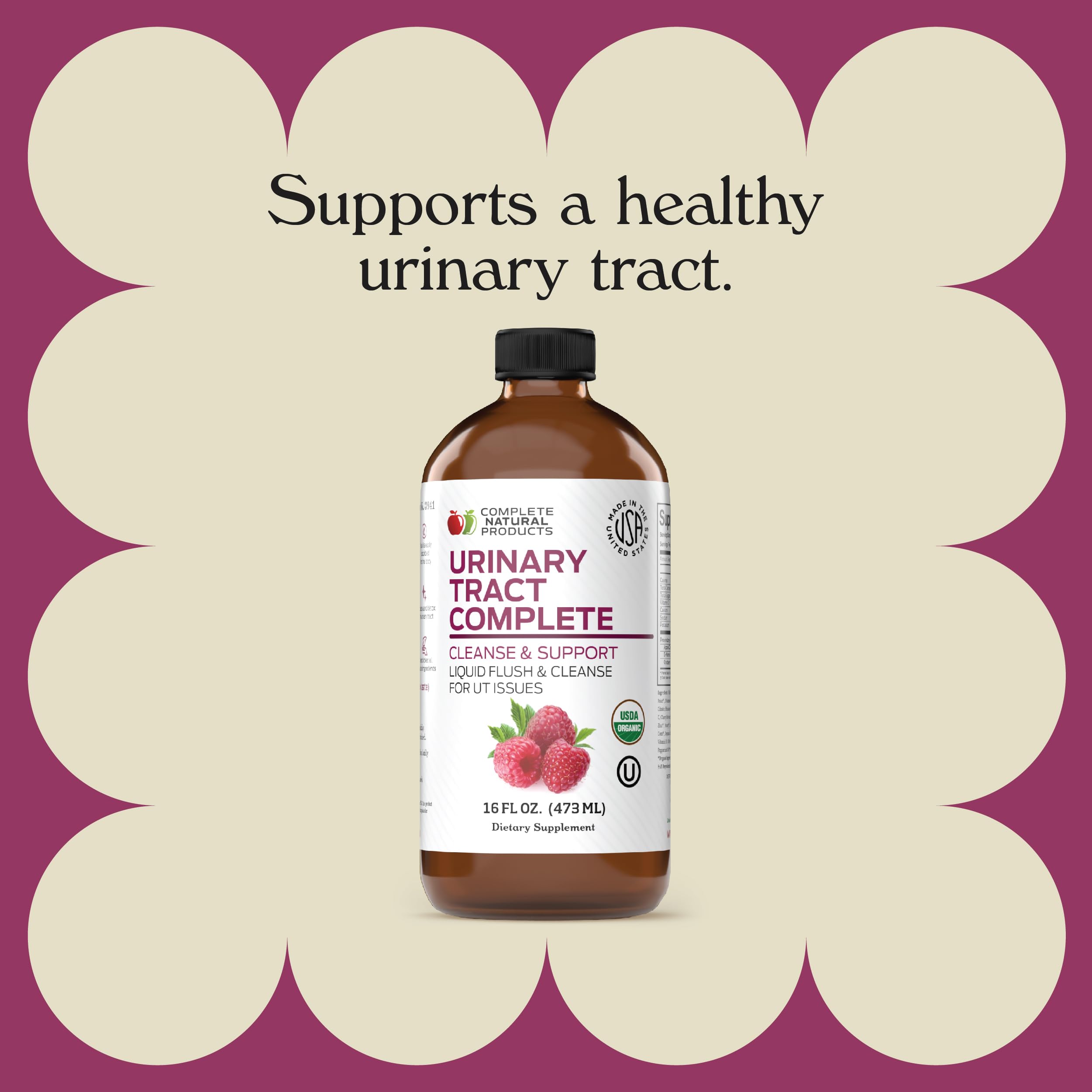 Back label of USA imported liquid supplement displaying USDA organic ingredients