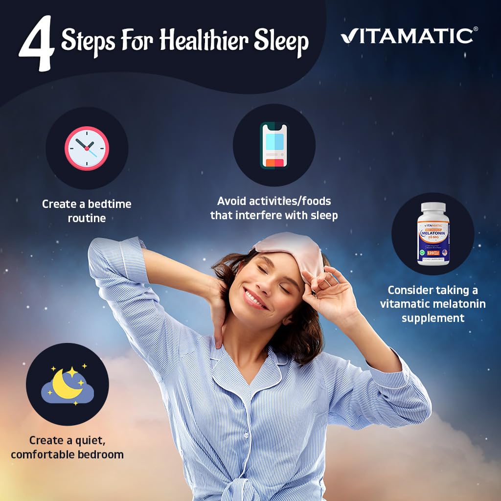 Vitamatic fast melt berry flavored melatonin tablets side view showing allergen-free manufacturing seals
