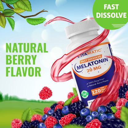 Vitamatic nighttime sleep aid high potency fast dissolve berry tablets packaging from a top down view
