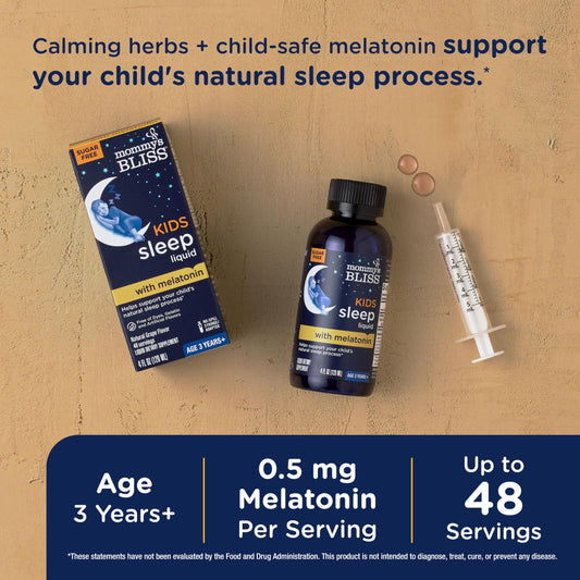 Mommy's Bliss child melatonin liquid packaging showing natural grape flavor details