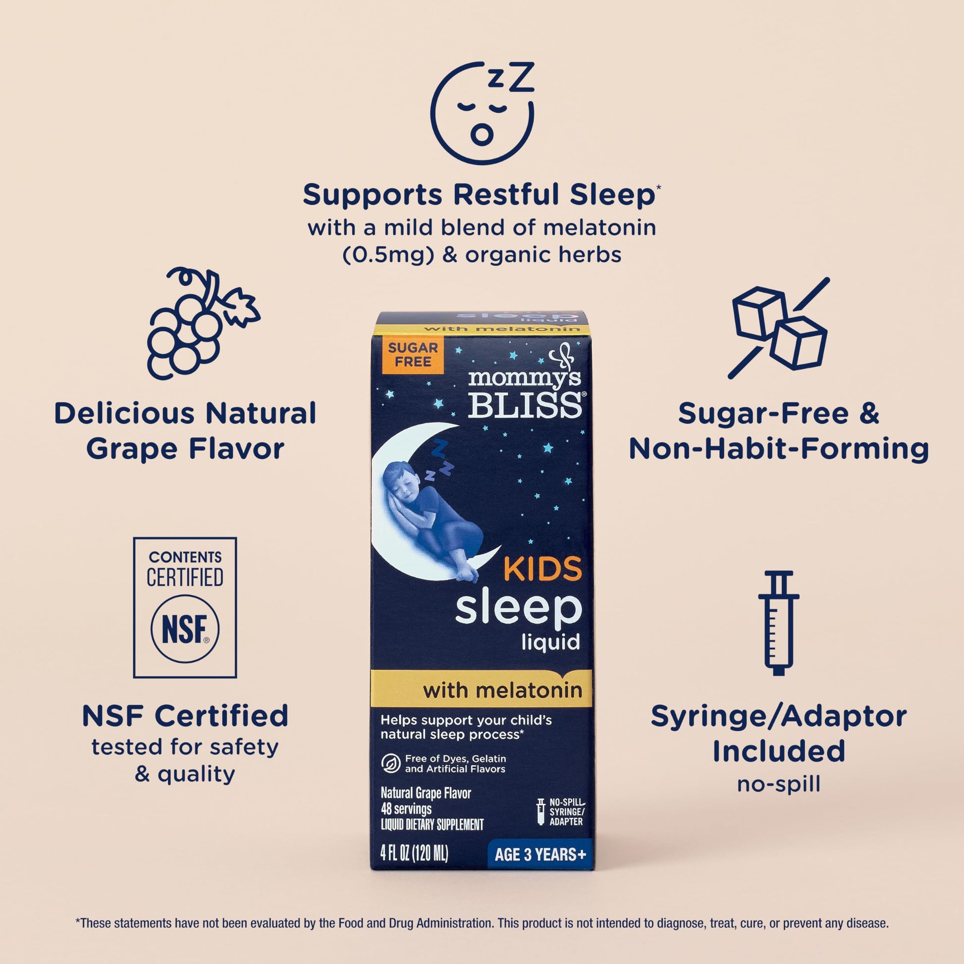 Side view of Mommy's Bliss Kids Sleep supplement box displaying age recommendations