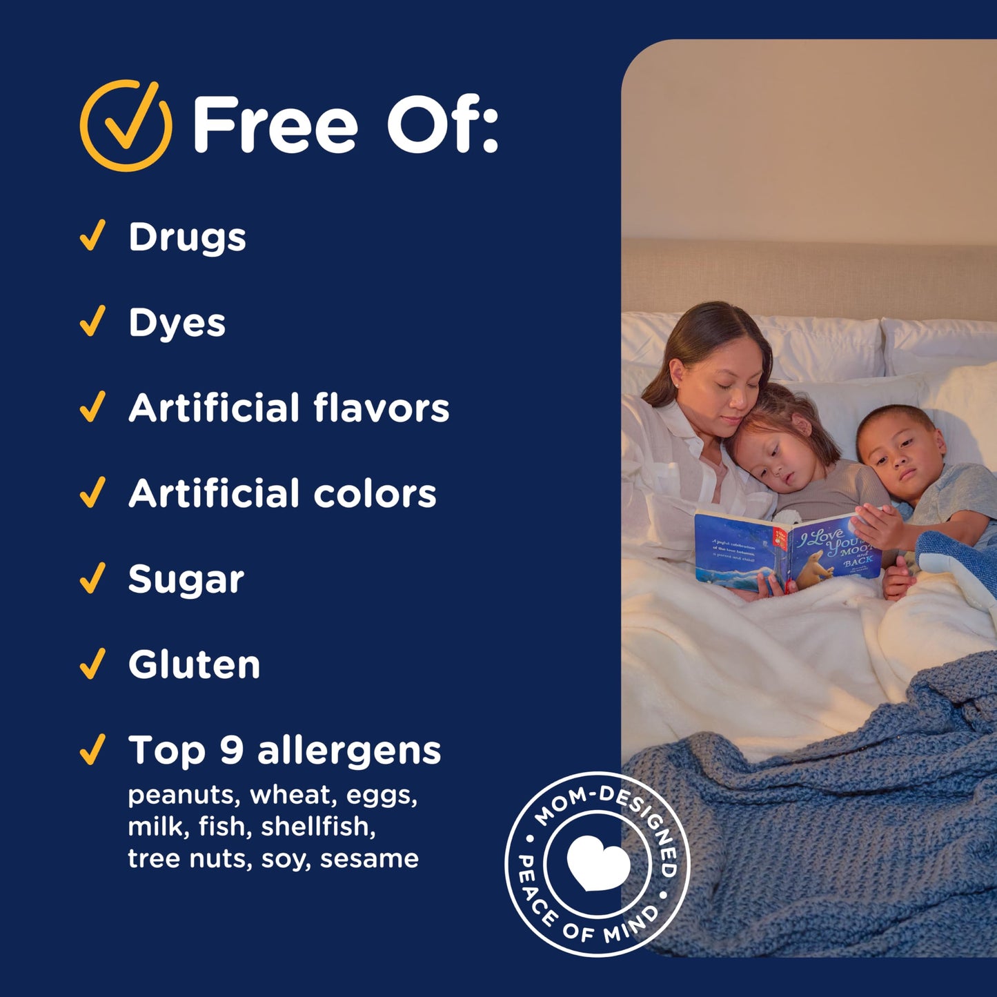 Back panel of grape flavored kids sleep liquid showing explicit dosage instructions