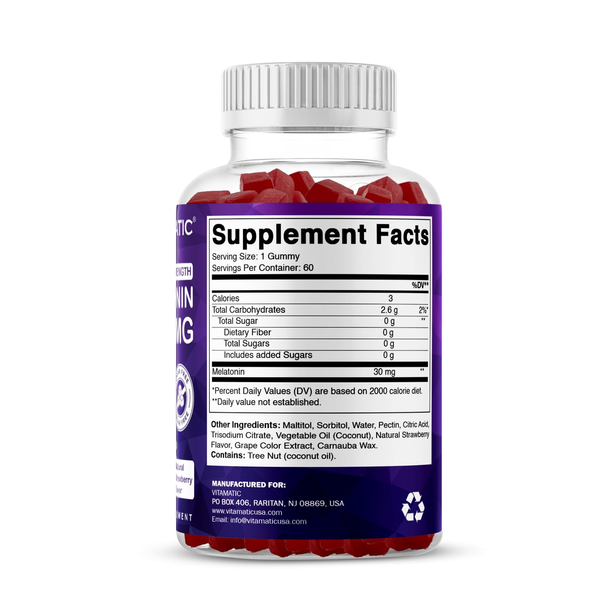 Adult bedtime sleep support chewables by Vitamatic showing child safety cap