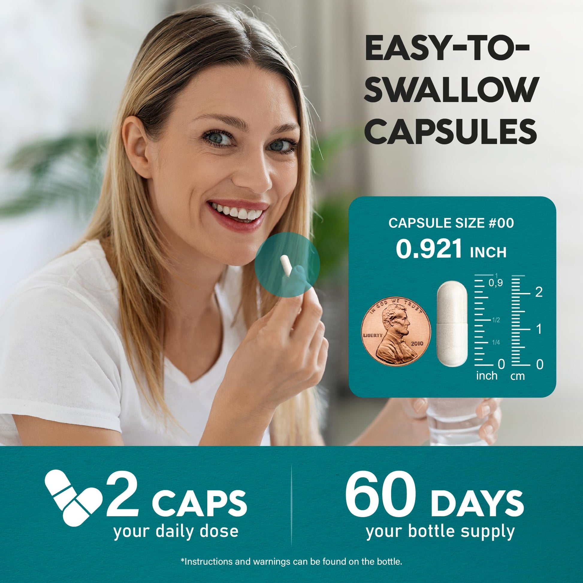 Nutraharmony 120 vegan capsules packaging demonstrating safe storage and dosage guidelines.