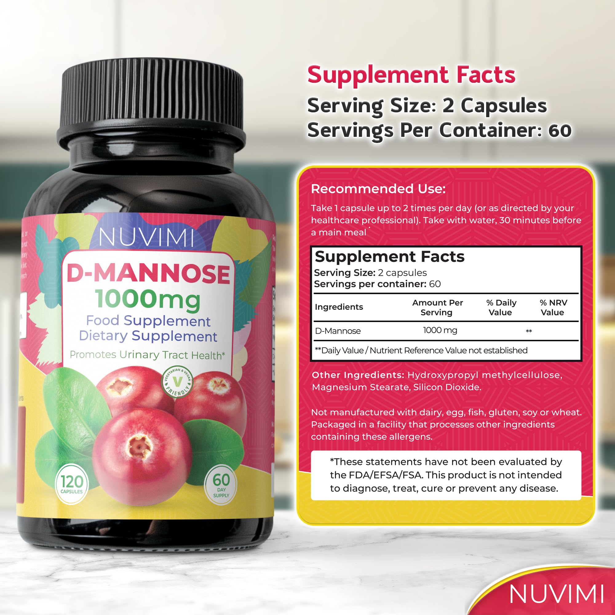 Premium D-Mannose one thousand milligram capsules dietary supplement lifestyle view