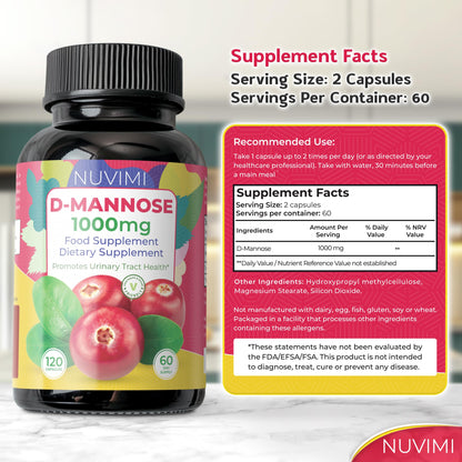 Premium D-Mannose one thousand milligram capsules dietary supplement lifestyle view