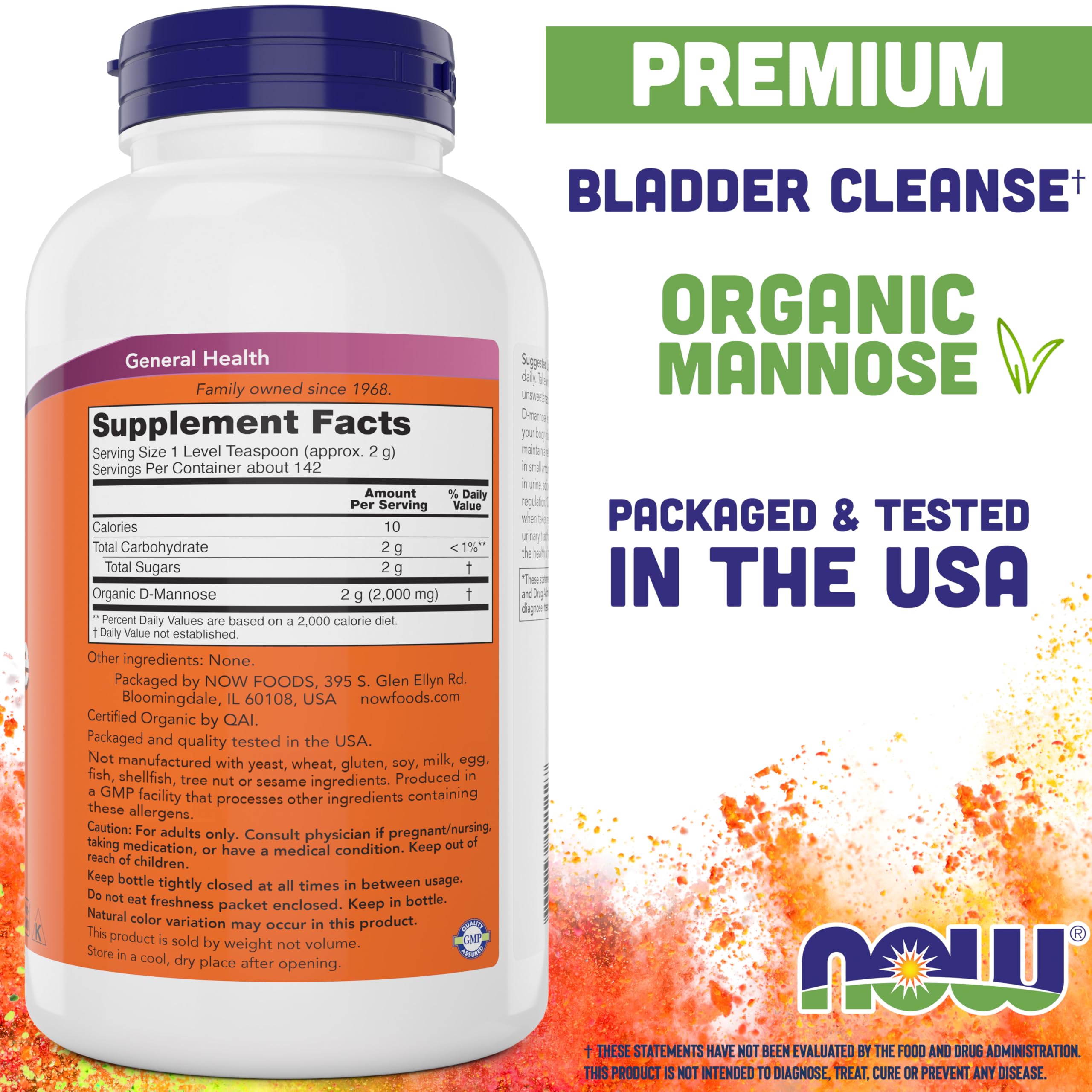 Now Foods D-Mannose supplement organic label detail