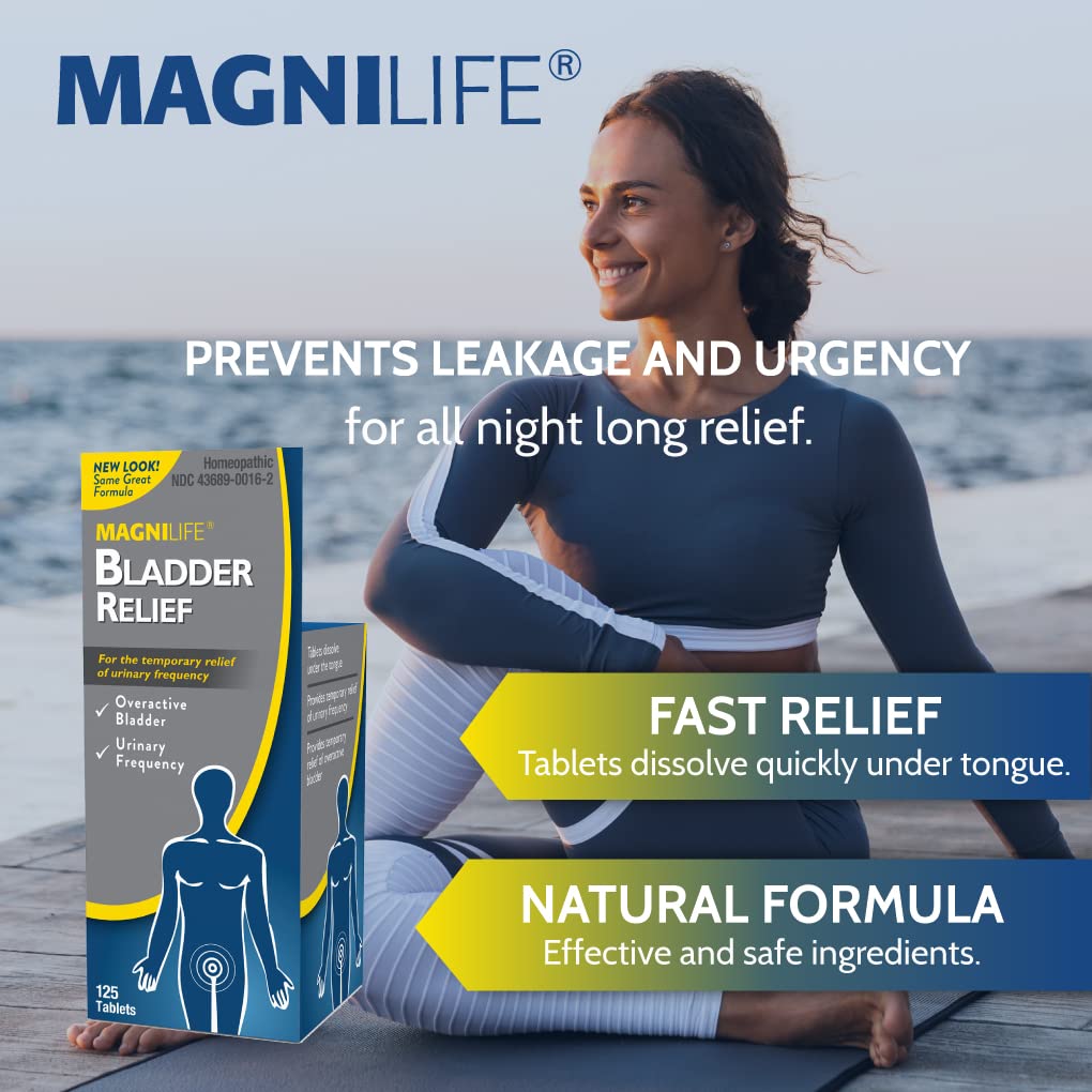 MagniLife Bladder Relief supplement bottle showing active ingredients and usage instructions.