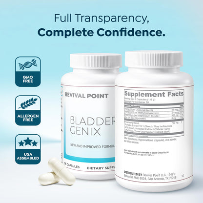 Bladdergenix capsules bottle showing Crataeva Nurvala and Lindera Aggregata herbal blend details