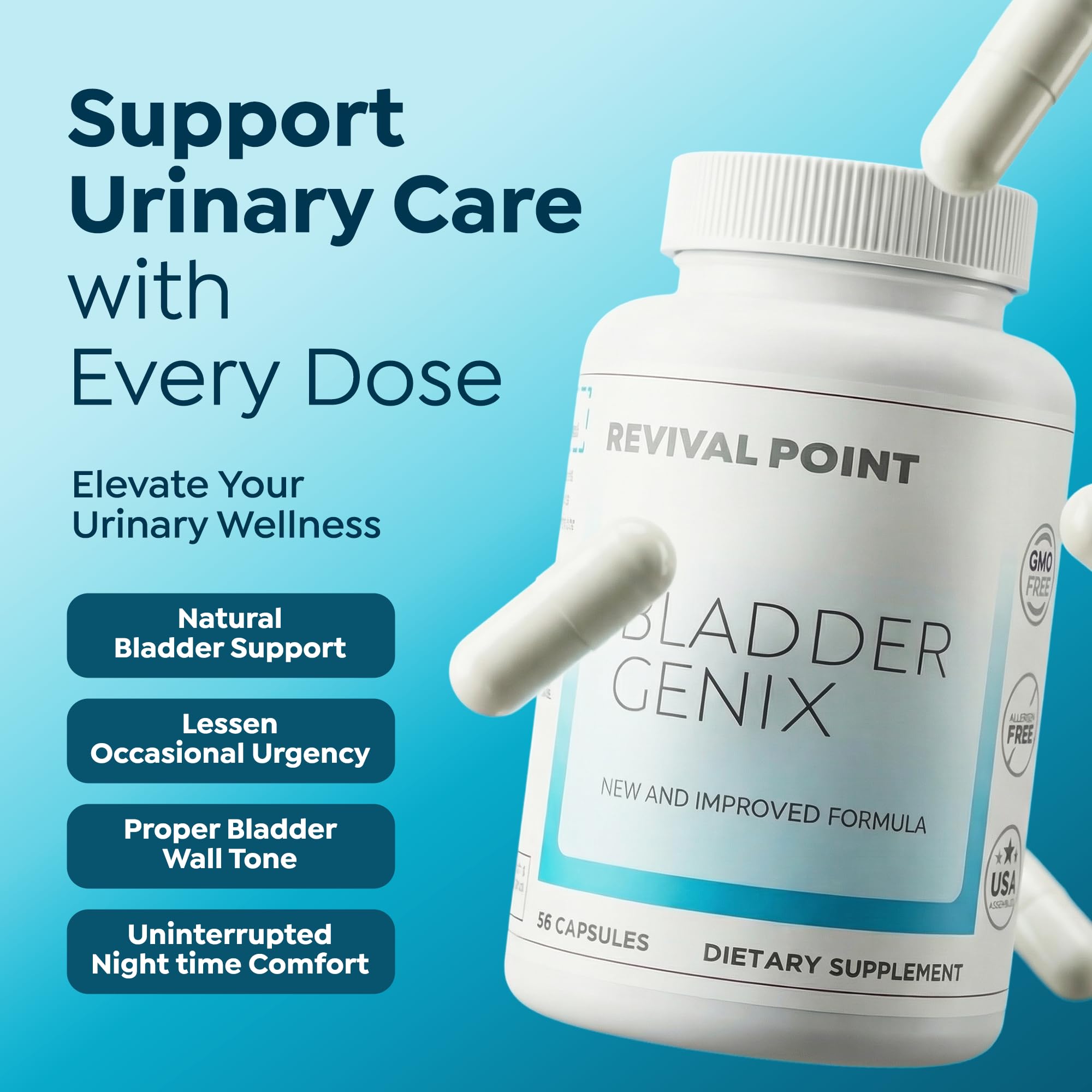 Supplement facts label on the back of Revival Point Bladdergenix showing dietary ingredients