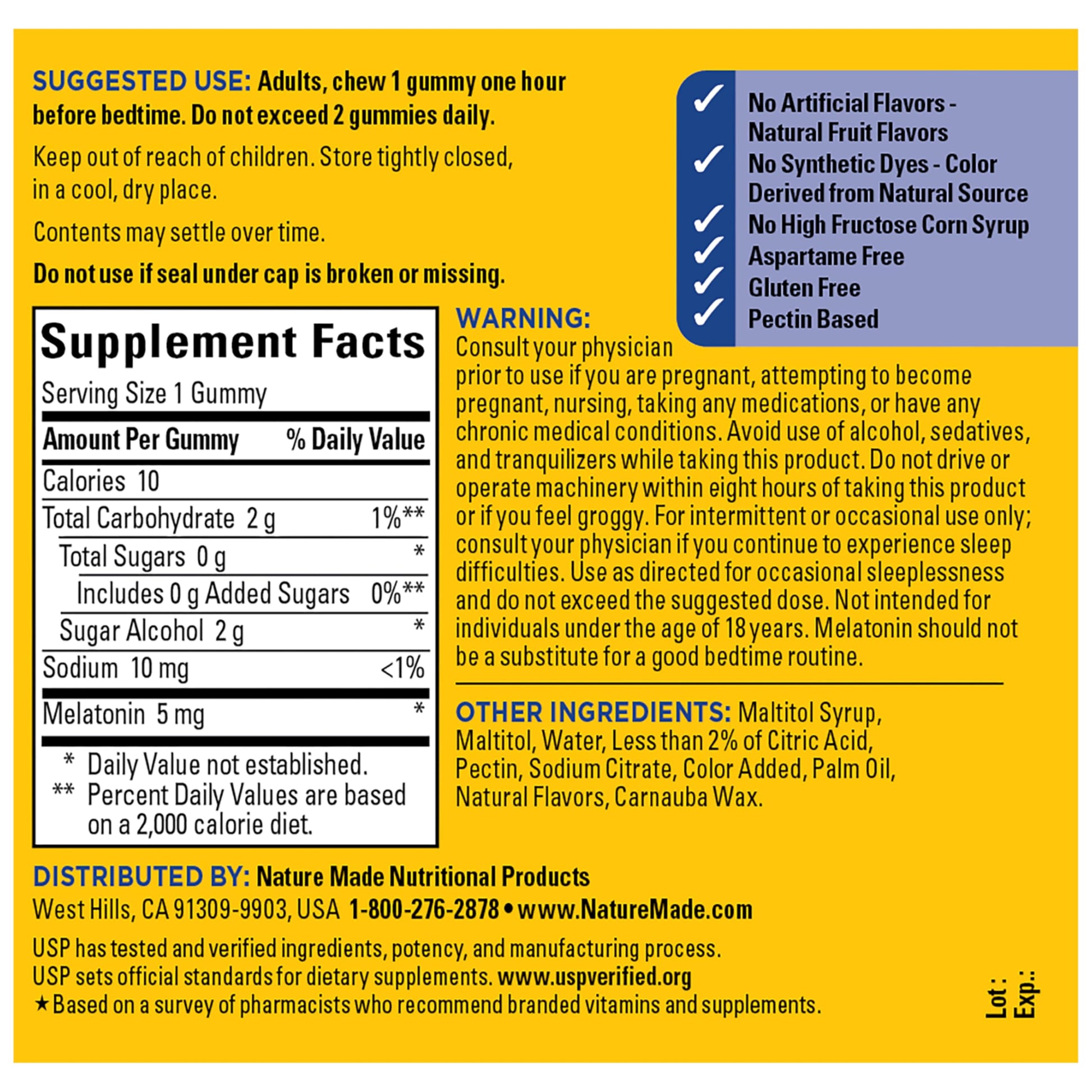 Nature Made adult dietary sleep supplement bottle angled showcase