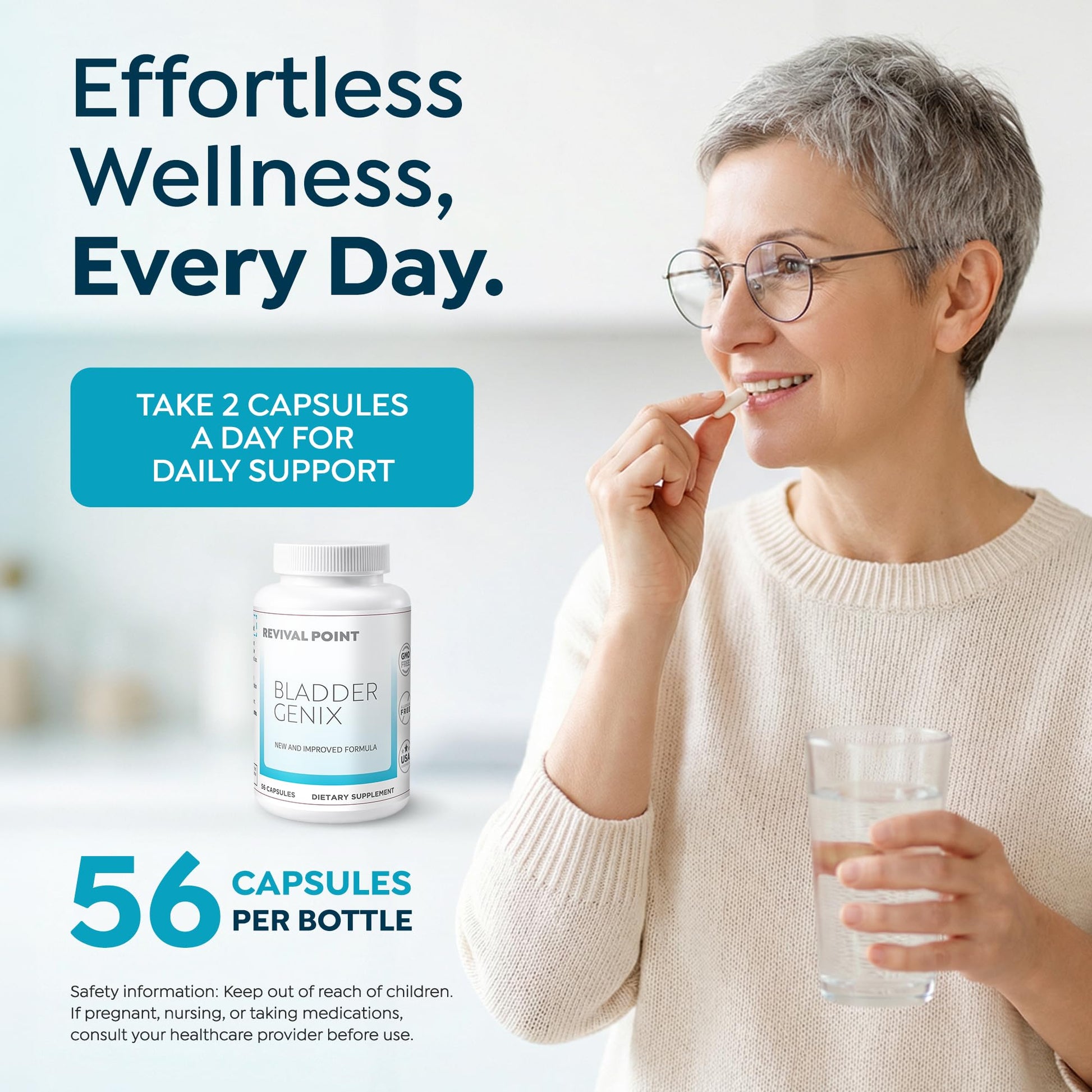 Authentic USA sourced Revival Point Bladdergenix dietary capsules for overactive bladder management