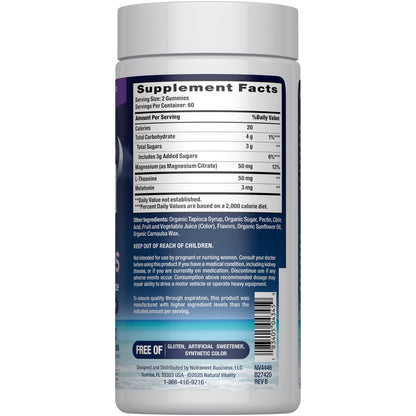 Natural Vitality Calm Sleep dietary supplement side panel showing nutrition facts and clean plant based ingredients