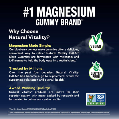 Natural Vitality non GMO vegan gluten free certification badges on back of sleep aid packaging
