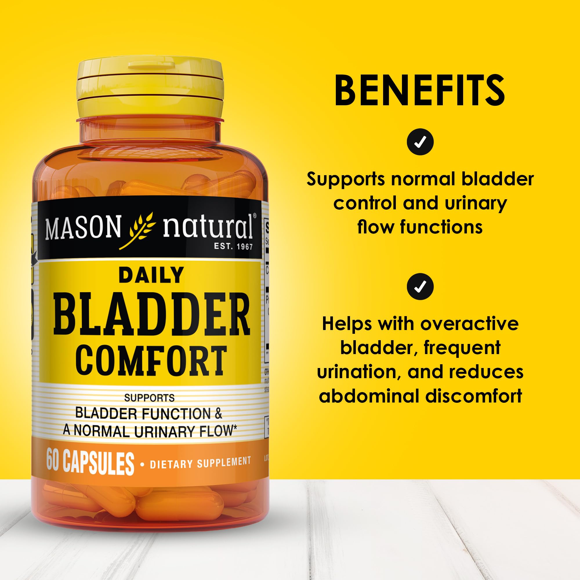 Mason Natural urinary control supplement side panel detailing the supplement facts and nutritional ingredients
