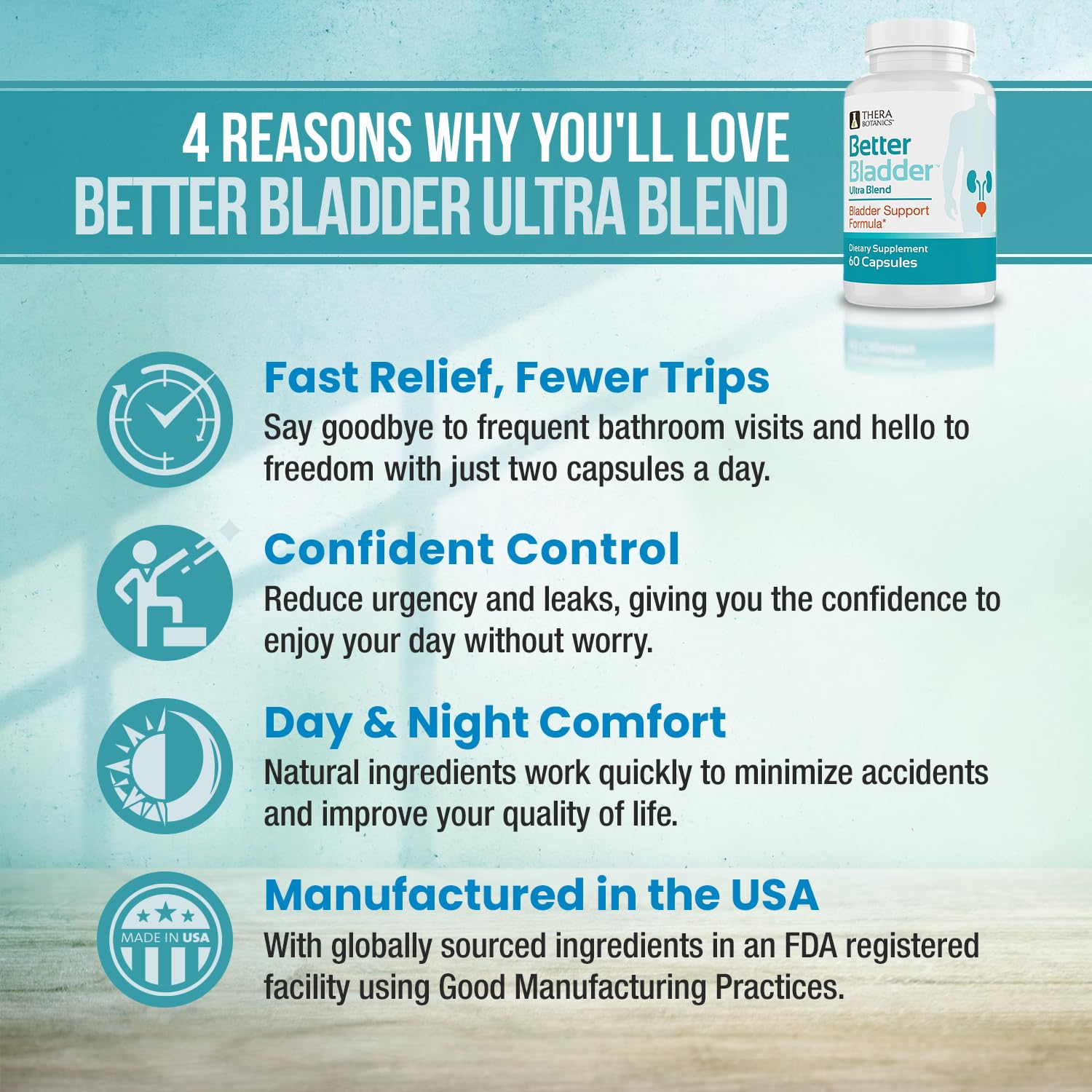 Better Bladder Ultra capsules supplement facts and herbal ingredients panel view