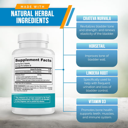 Better Bladder dietary support supplement 60 count container showing Vitamin D3 benefits