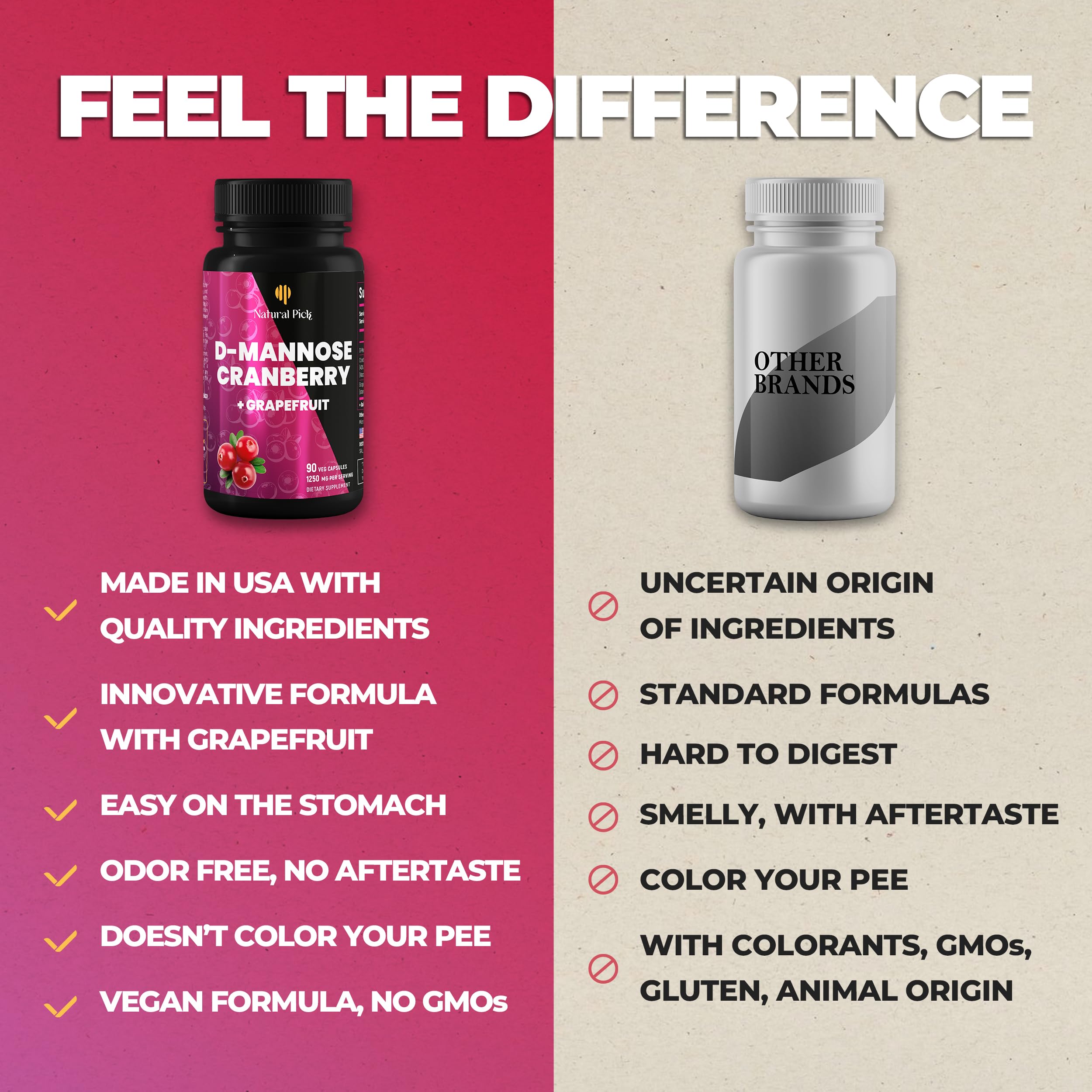 Side view of Natural Pick urinary support supplement bottle