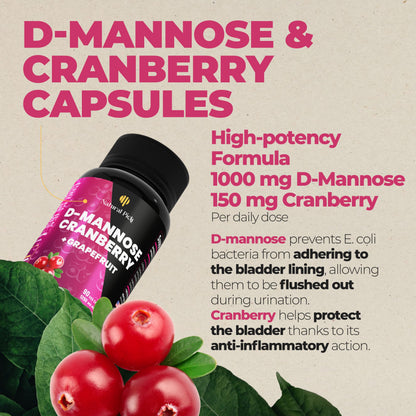 Natural Pick D-Mannose capsules bottle with ingredients list shown