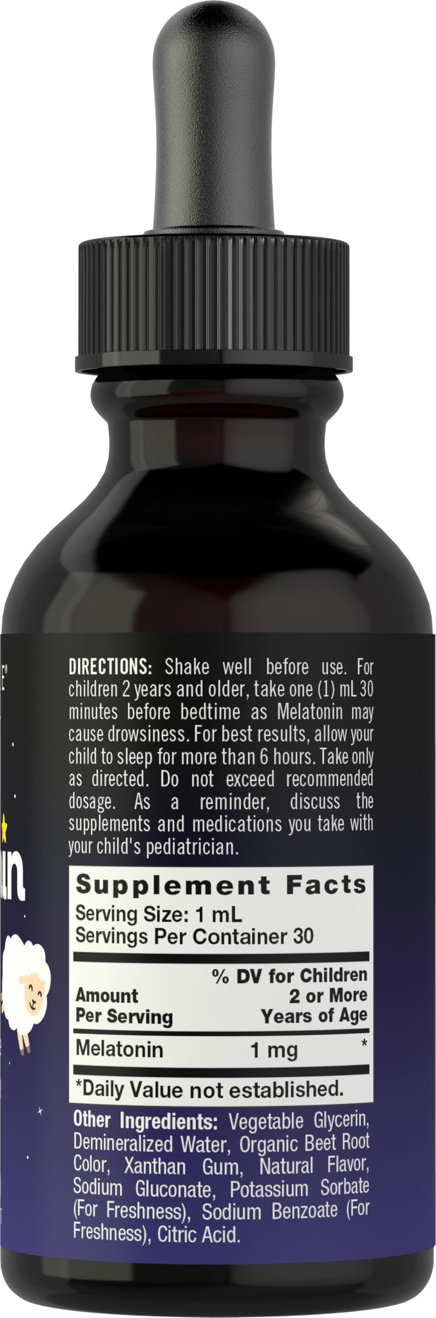 Carlyle children's sleep supplement bottles with calibrated dropper for precise dosing