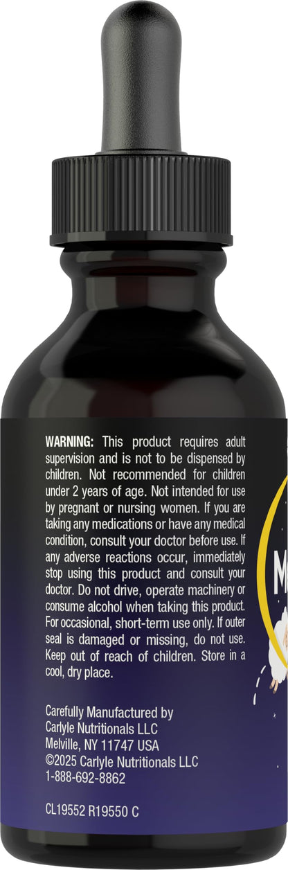 Back label of Carlyle Kids Melatonin showing one milligram supplement facts and ingredients