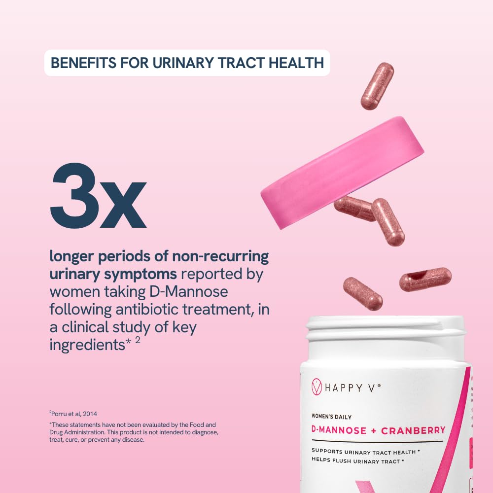 Happy V Pacran cranberry and Uclear D-Mannose formula packaging