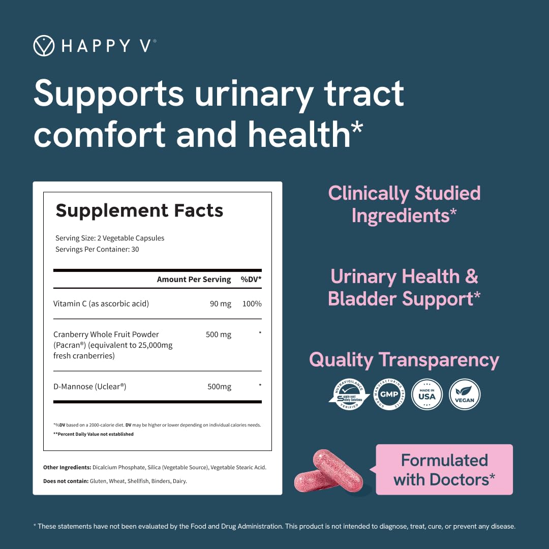 Happy V non GMO gluten free cranberry pills for daily urinary comfort