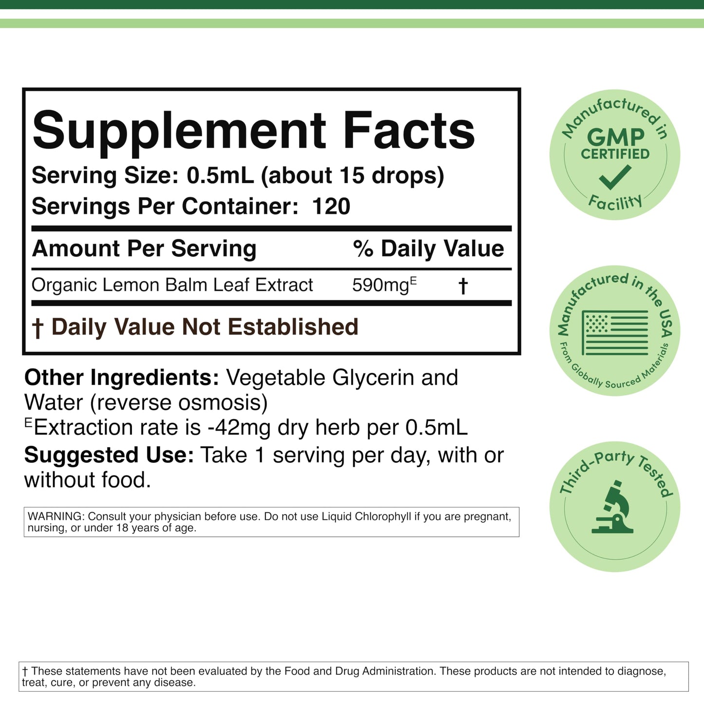 Double Wood Supplements liquid lemon balm extract supplement facts and ingredient label
