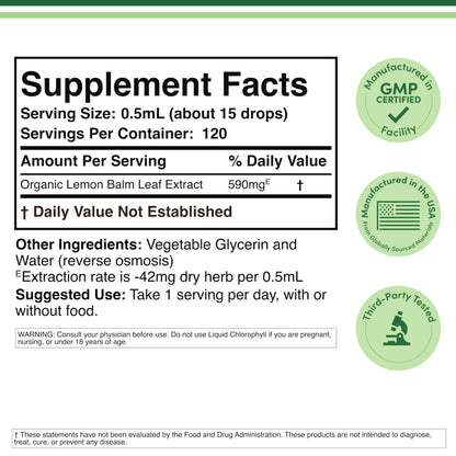 Double Wood Supplements liquid lemon balm extract supplement facts and ingredient label