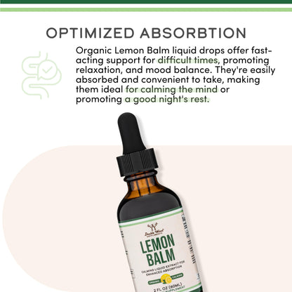 Side angle view of Double Wood alcohol free lemon balm tincture for relaxation