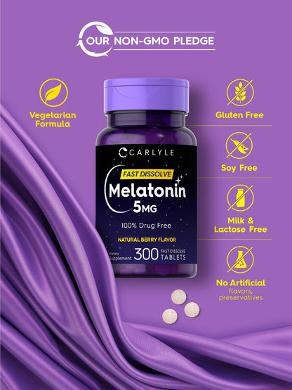 Close-up of Carlyle Melatonin fast dissolve nighttime sleep aid premium bottle cap and seal