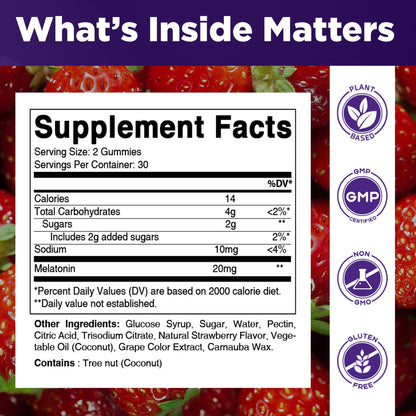 Vitamatic maximum strength melatonin 60 vegan gummies side label showing supplement facts