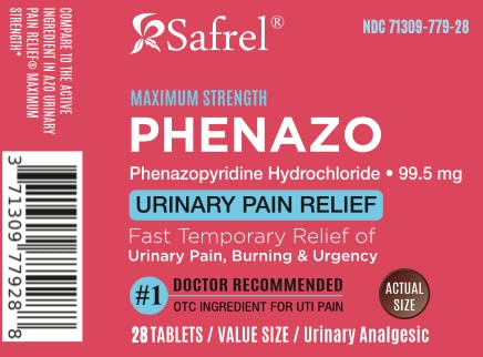Safrel urinary analgesic box showing phenazopyridine hydrochloride strength details