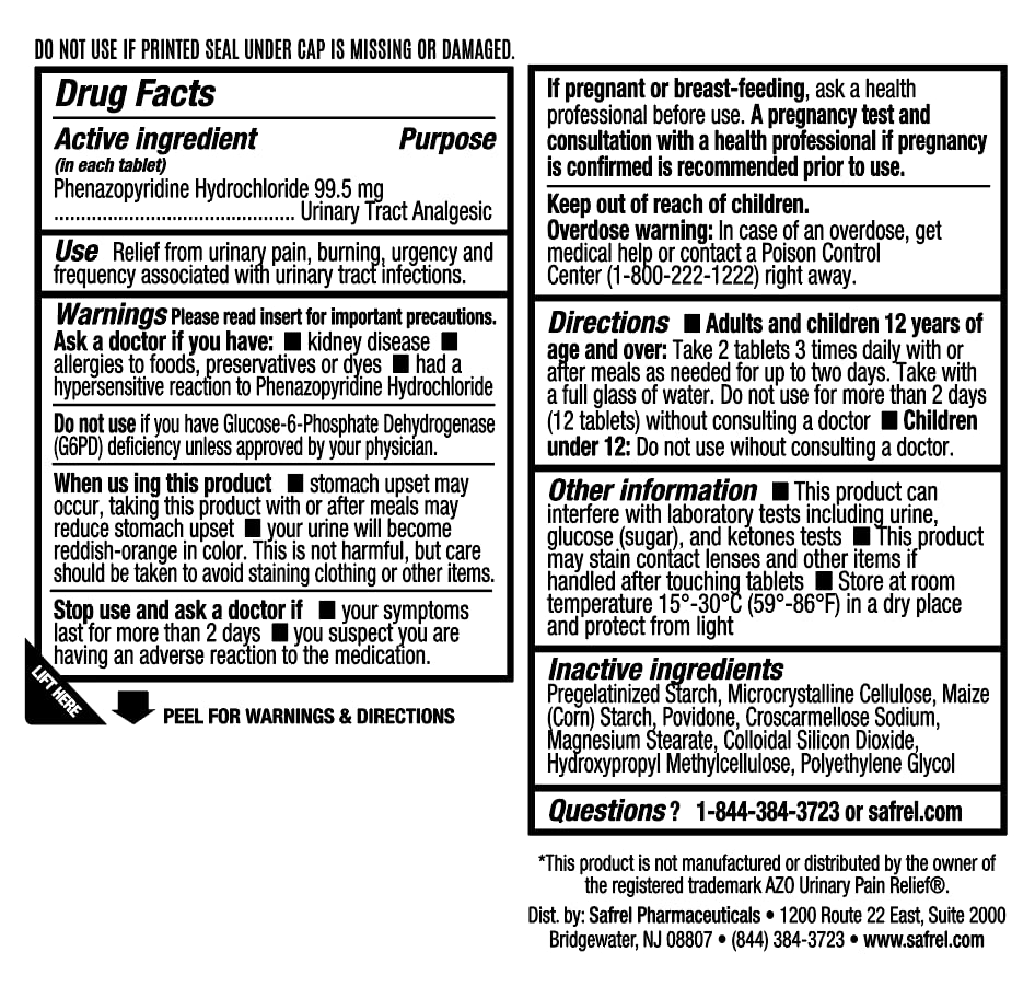Safrel maximum strength urinary relief bottle standing upright on white background